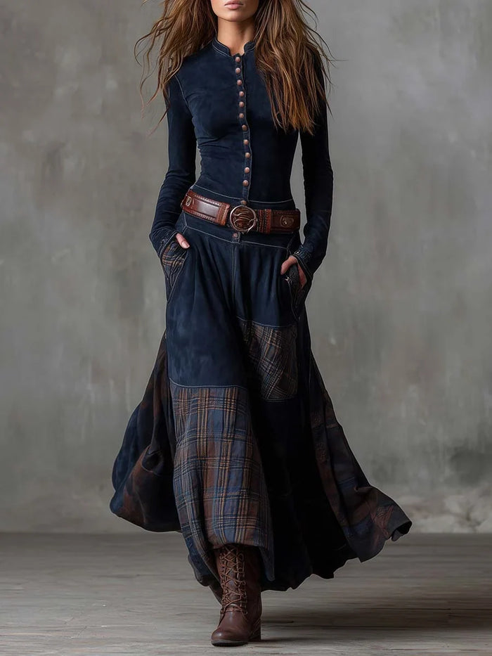 Élise | Vestido maxi efecto ante con cinturón