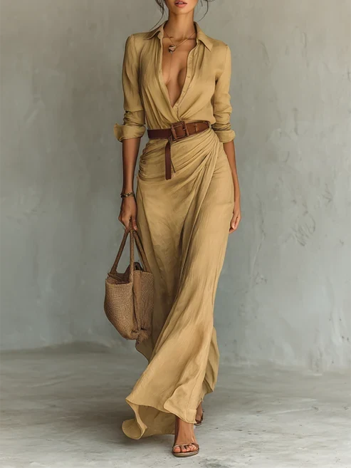 Costanza | Vestido maxi con cuello de solapa