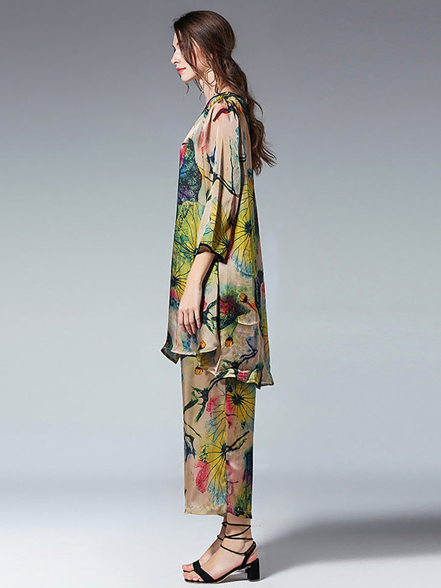 Camisa floral holgada de talla grande y pantalones anchos