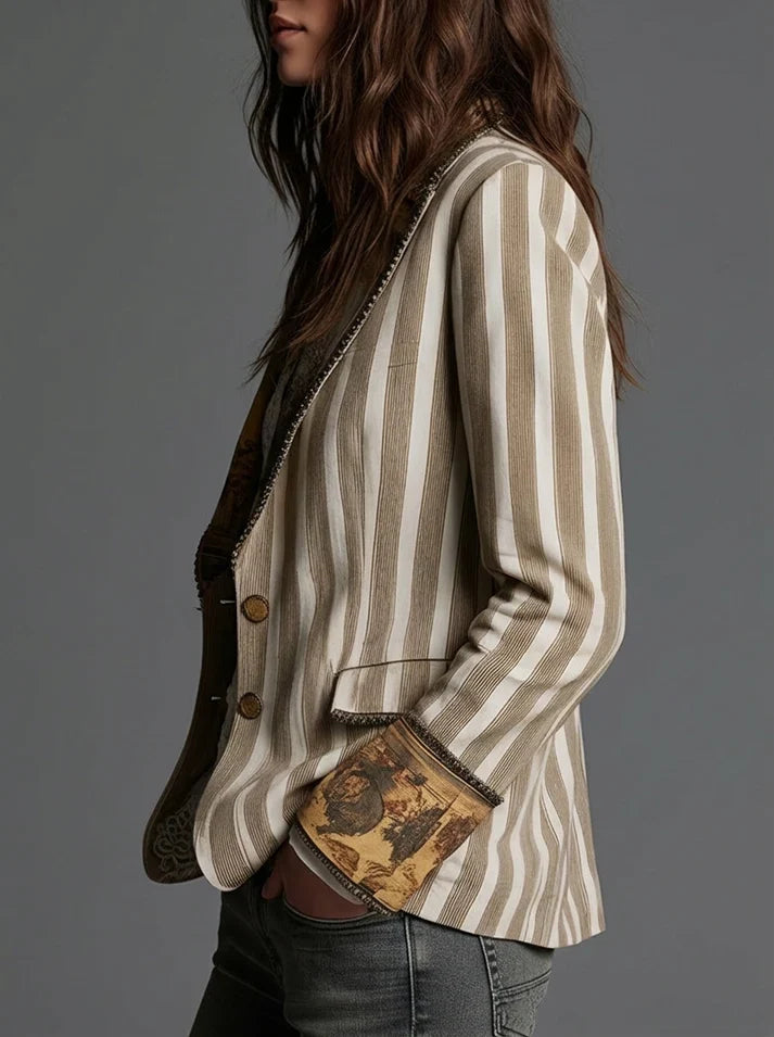 Sara | Blazer Bohemio de Rayas con Cuello Estampado